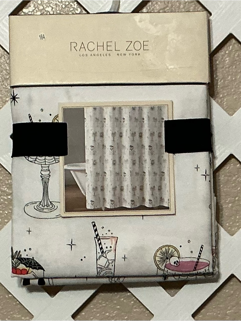 Rachel Zoe Halloween White Cocktails & Ghosts Print Shower Curtain